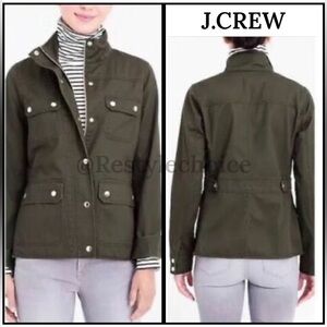J. Crew Relaxed Boyfriend Field Jacket Waxed Cotton Green Military Green Sz S